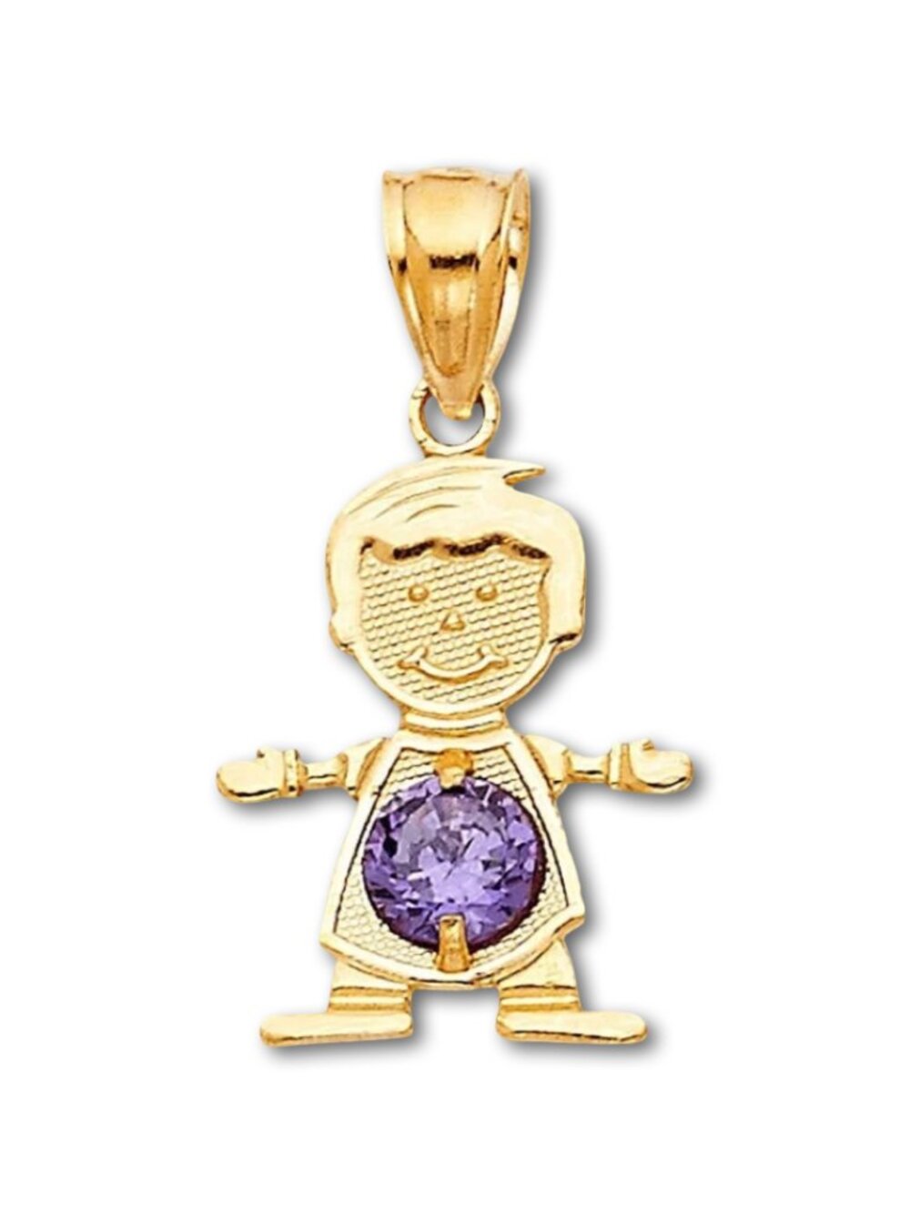 14k Solid Gold February Birthstone Boy Charm